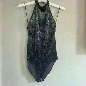 Forever 21 dark blue crushed velvet bodysuit size medium